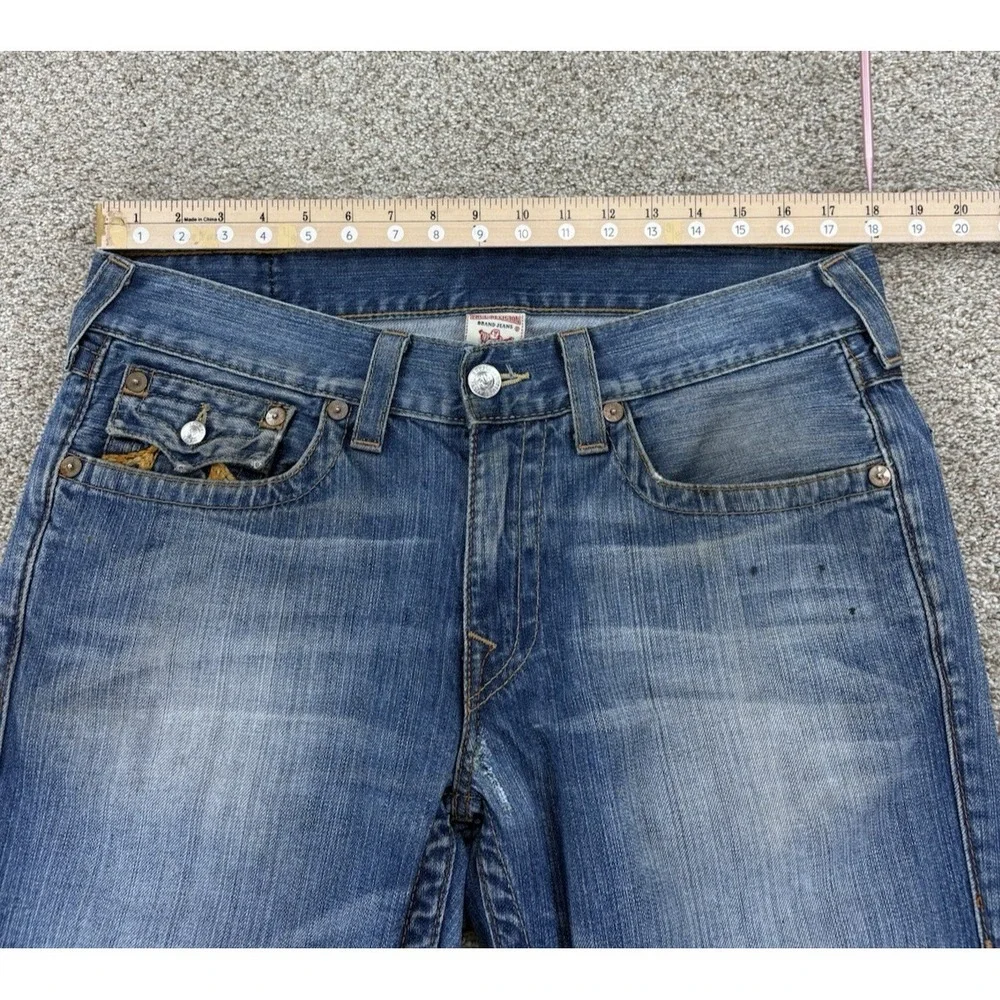 VTG True Religion Straight Jean Mens 34 (36x32) Blue Distressed Workwear USA Y2K